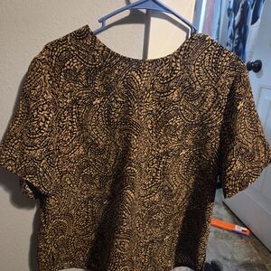 Bon Worth Black and Gold Patterned Blouse